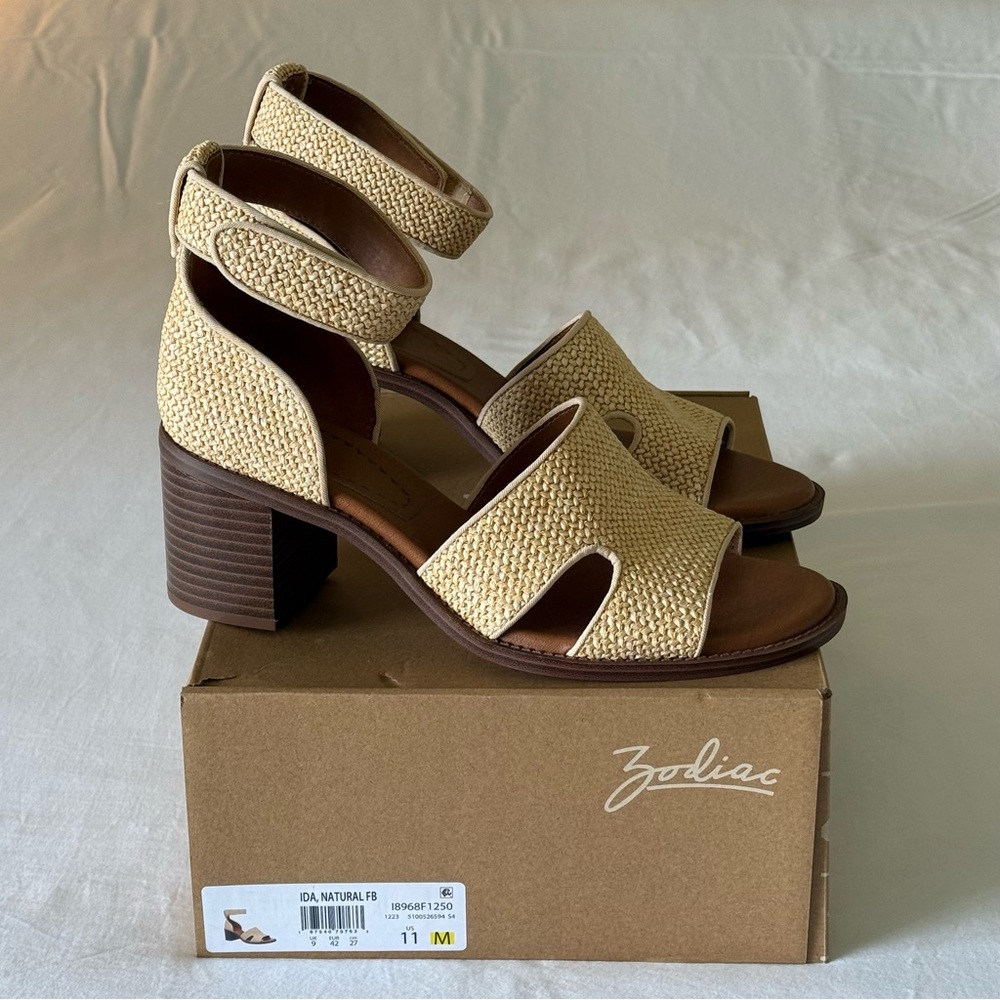 NWT Zodiac Women's Brown/tan Natural Fiber Heeled Sandals - Size 11